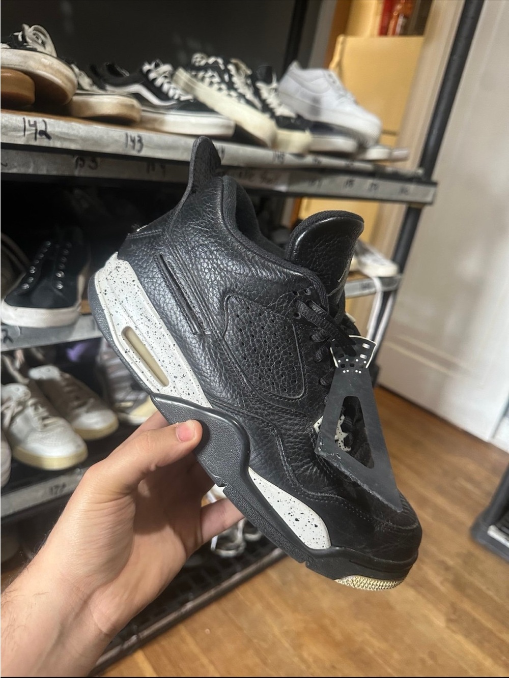 Men's Black Leather Basketball Sneakers with Speckled Midsole